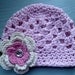 Newborn Baby Hat Beanie -  Pink with Ecru Rose Pink Flower, Leaf and Rhinestone Button - Infant, Toddler and Children sizes available