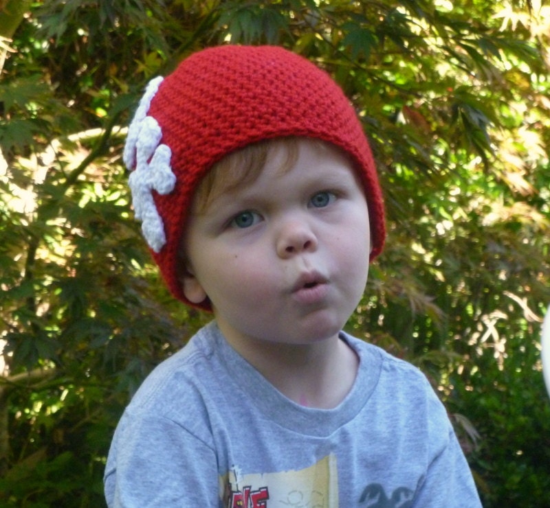 Red Skull and Crossbone Crochet Beanie Pirate Hat Halloween - Baby Toddler Children