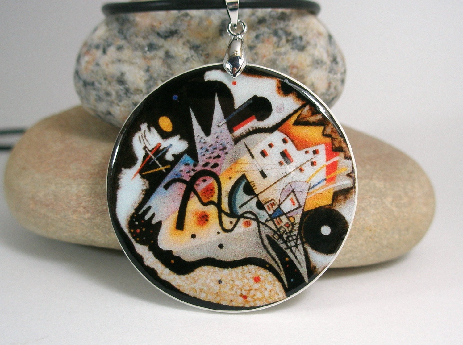 Abstract Circle Art by Kandinsky, Polymer Clay Amulet