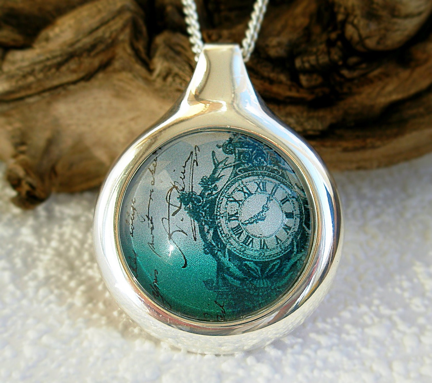 A letter Lost In Time, Silver Plated Drop Cabochon Setting on a Chain