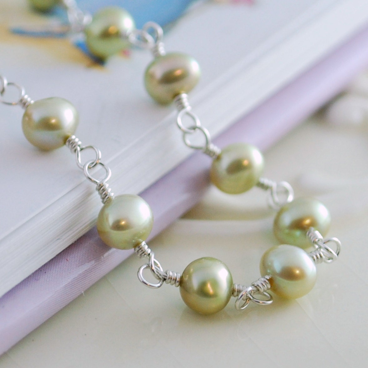 Spring Green Freshwater Pearl Bracelet Child Children Girl Sterling Silver Jewelry Genuine Green Amethyst Heart