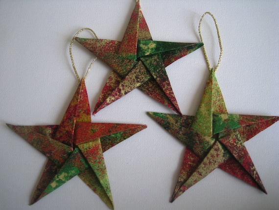 Elegant Fabric Star Origami Christmas Tree Ornaments (Set of three)