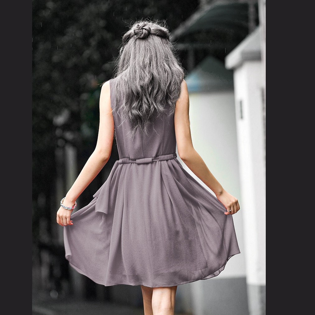 JS131 Cute silk spring dress in gray