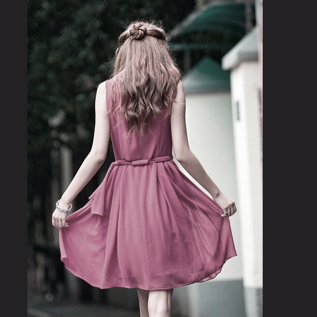 JS131 Cute silk spring dress in mauve