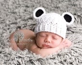 Baby Boy Hat, Baby Girl Hat, 0 to 3 Months Baby Panda Hat, Panda Hat, White with Black Ears. Newborn Photo Props. Baby Shower Gift.