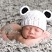 6 to 12 Months Panda Hat - Baby Boy Hat or Baby Girl Hat - Crochet Flapper Hat, White with Black Ears. Photo Shoots. Baby Shower Gift.