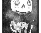 Halloween Decor vintage folk art style spooky gothic Day of the Dead toy doll black and white Photography print 5x7
