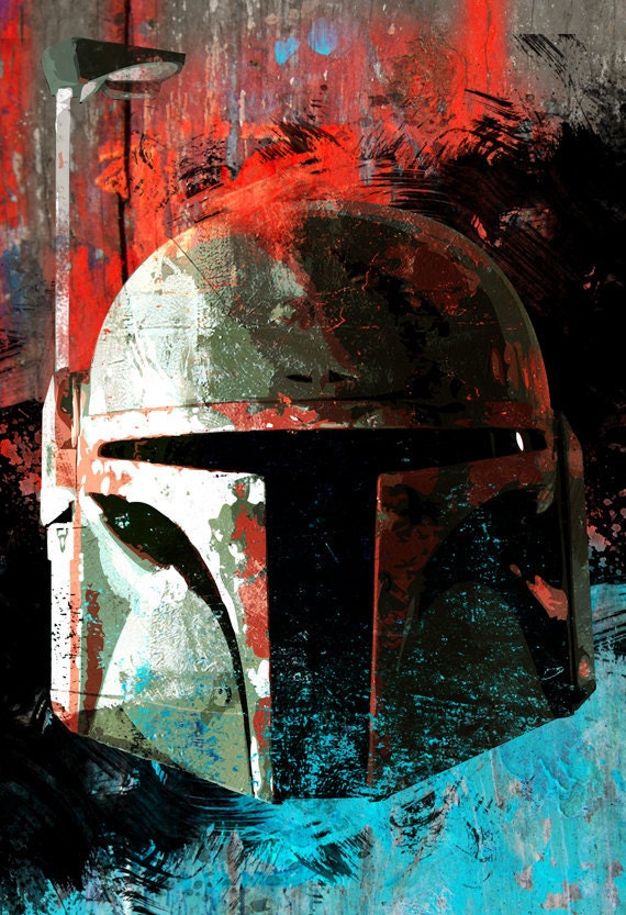 Star Wars bounty hunter Boba Fett illustration - Poster size Art print on Canvas 18x24