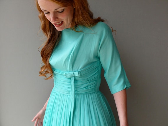 1950s Aqua Chiffon Dancing Dress