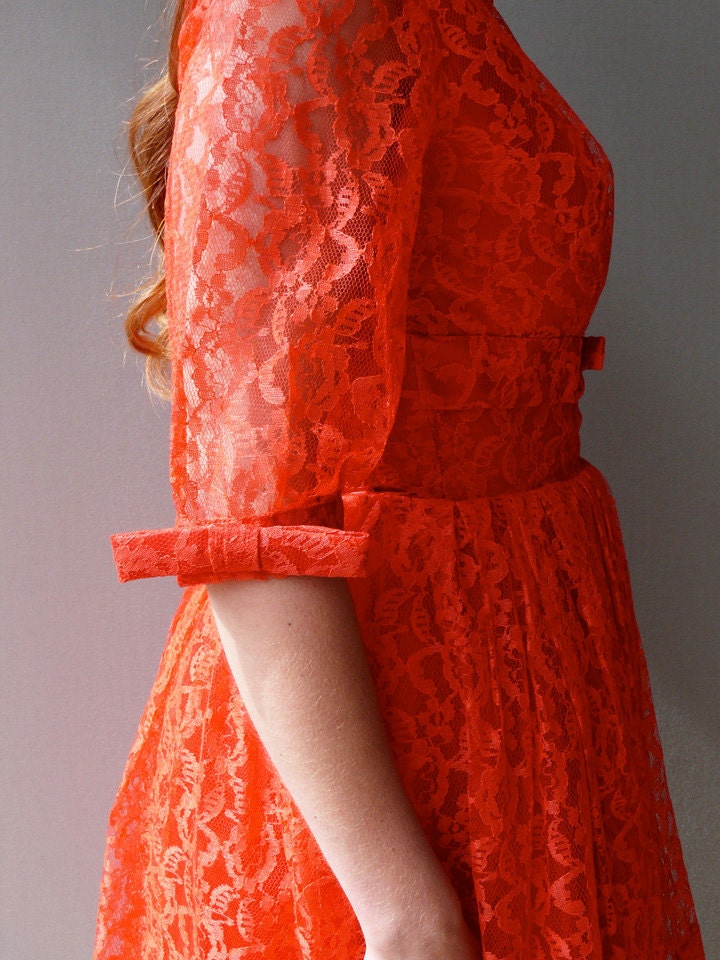 1960s Cherry Tomato Lace Party Dress