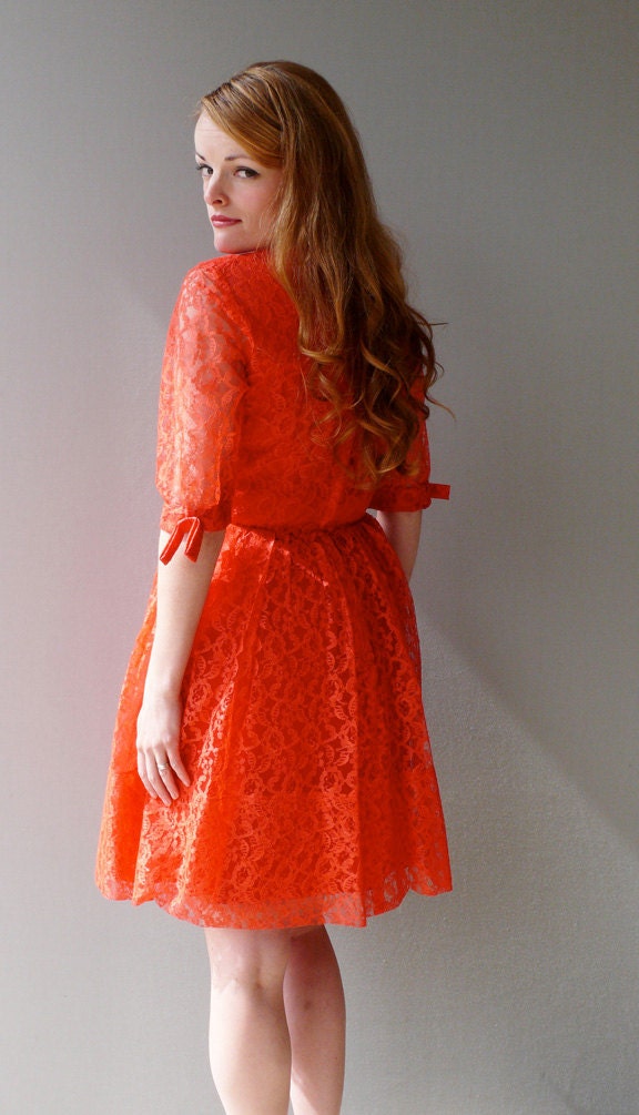 1960s Cherry Tomato Lace Party Dress