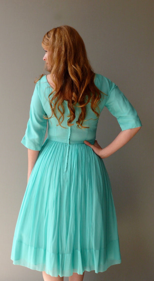 1950s Aqua Chiffon Dancing Dress