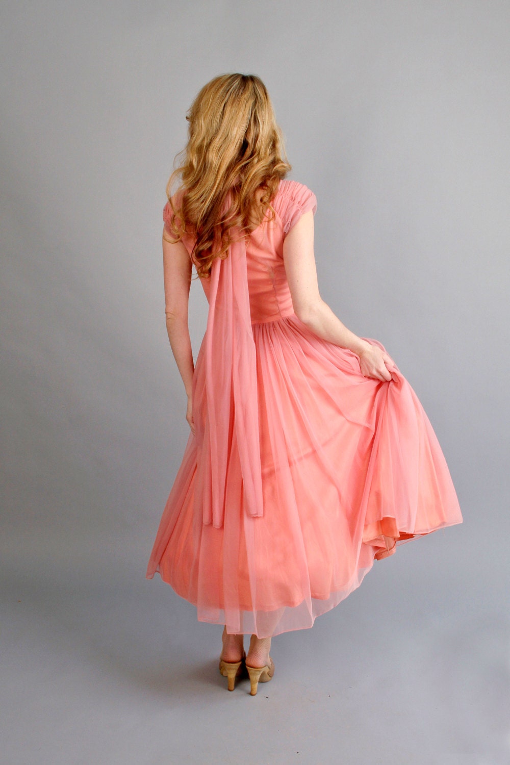 reserved / 1940s 1950s coral pink prom dress // 40s 50s prom dress // Strawberry Blonde