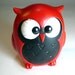 forest friends, vintage 60's red MOD OWL japanese ceramic figurine bank - so kawaii