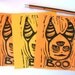 3 prints, original Boo Monster handpulled linocut, unframed