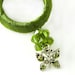 green necklace ,silver butterfly necklace,Silver Necklace with green Satin Hoop and butterfly pendant,Modern Unique Design