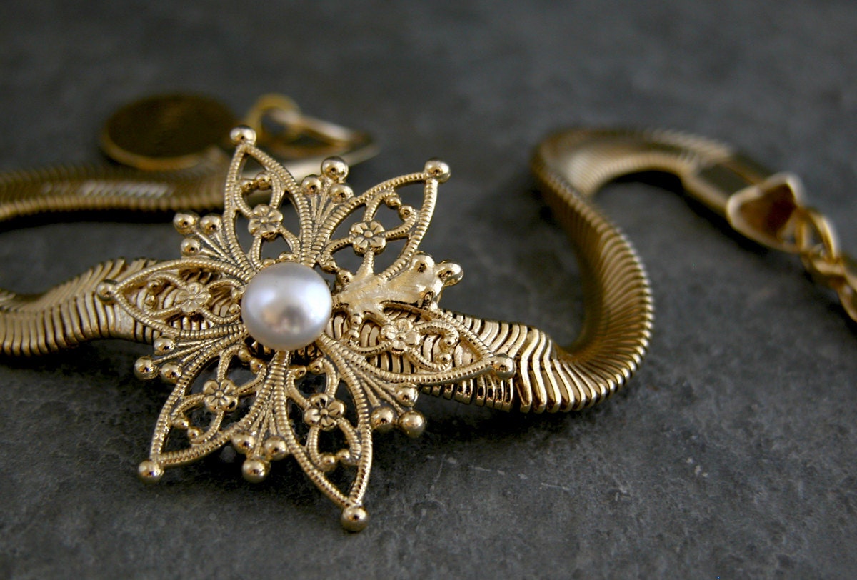 Gold Bracelet, Gold Filigree Flower Bracelet ,Wedding Gold Bracelet, Bridal Pearl Bracelet ,Wedding Bracelet ,Flower Bracelet