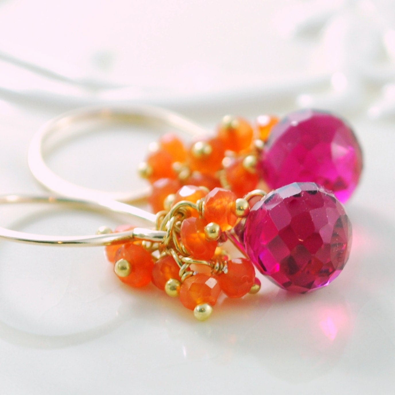 Orange Carnelian Earrings Hot Pink Bright Fuchsia by