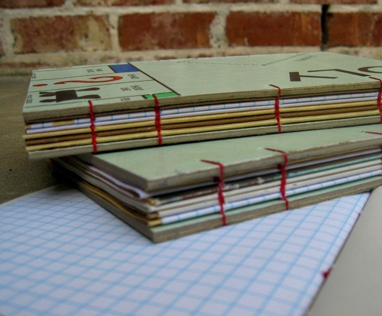 VINTAGE  MONOPOLY BOARD Art Journal w/Coptic Stitch