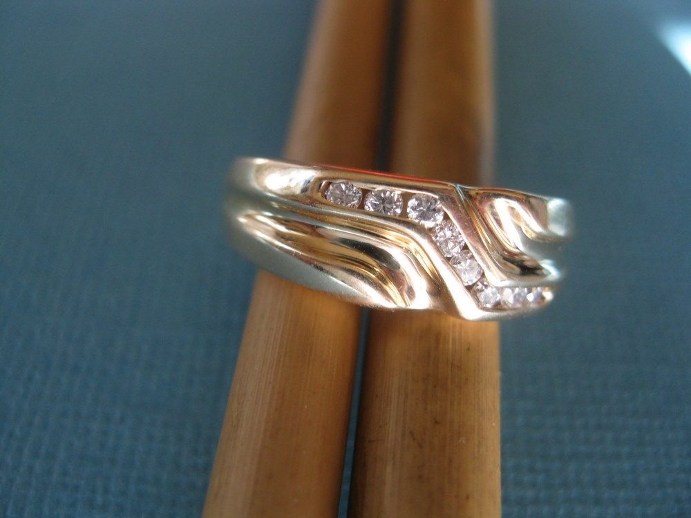 MENS WEDDING RING 14k yellow gold and stunnning diamonds FREE SHIP