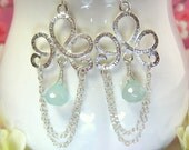 Victorian blue chalcedony silver chandelier earrings, blue silver chandelier tassle earrings, blue bridesmaid earrings