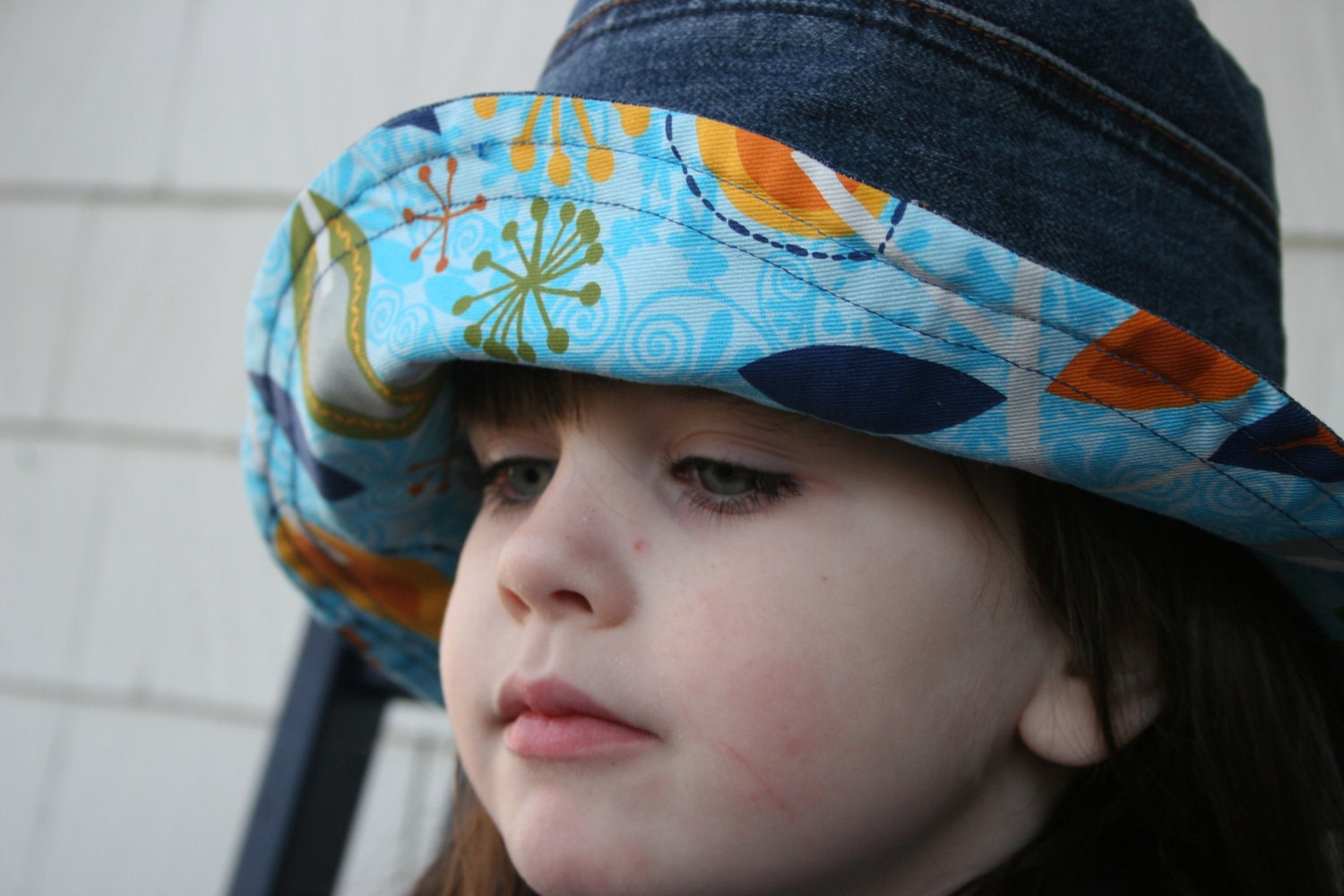Recycled Denim Jeans with Blue Owls & Leaves Bucket Hat - ready to ship