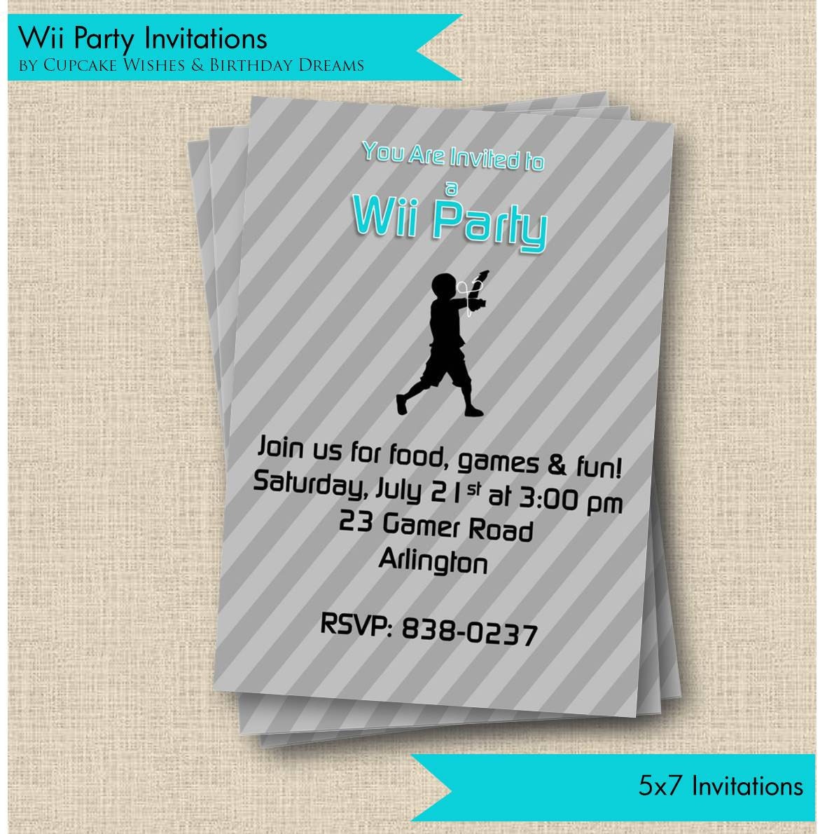 Wii Party - Gaming, Video Game Party Printable Invitations w/ matching Envelope Address Wraps Il_170x135