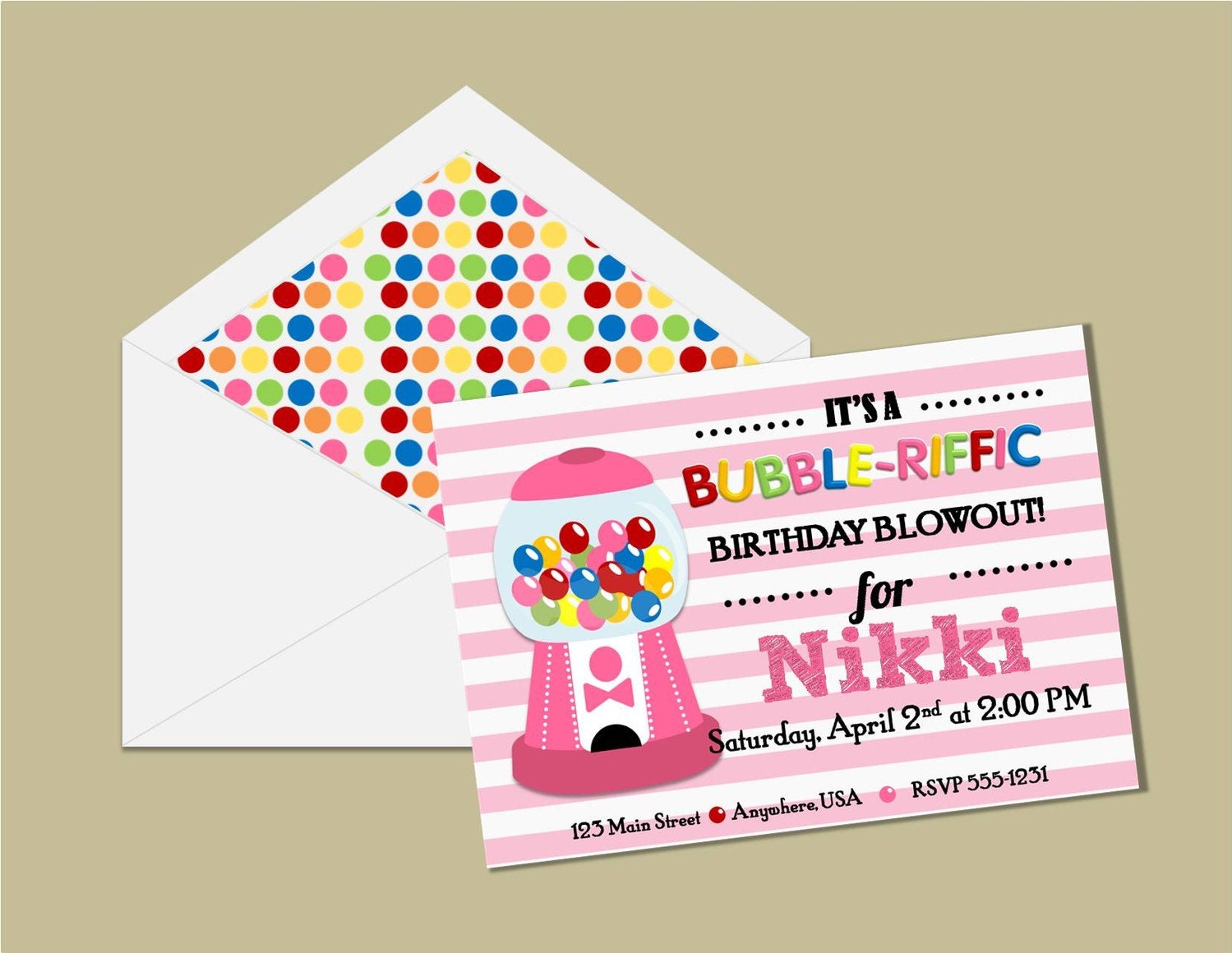 Bubble Gum Birthday Party Printable Invitation