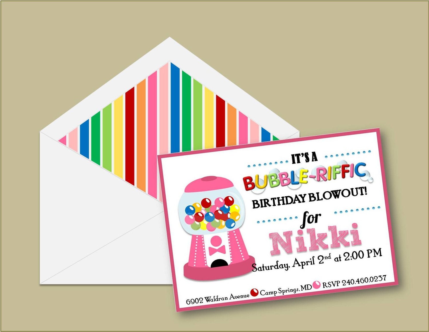 Bubble Gum Birthday Party Printable Invitation