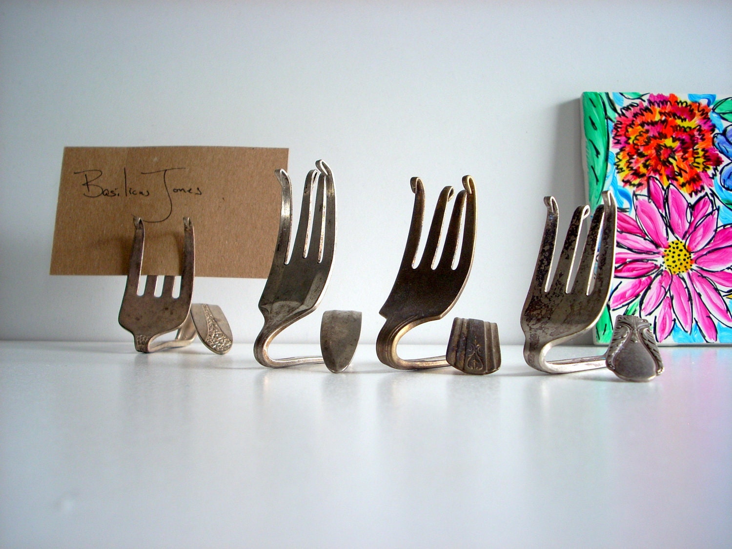 Set of 4 Place Card Holders - Vintage Silver Forks