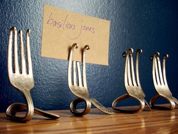 Place Card Holders - Vintage Silver Forks. Set of 4