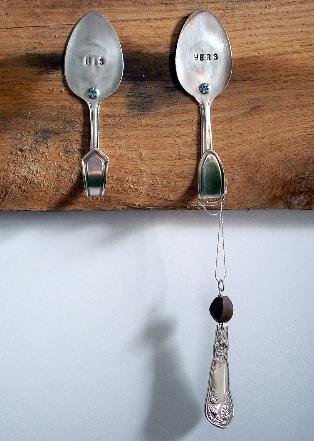 His and Hers Wall Hook - Vintage Silverplate Teaspoon