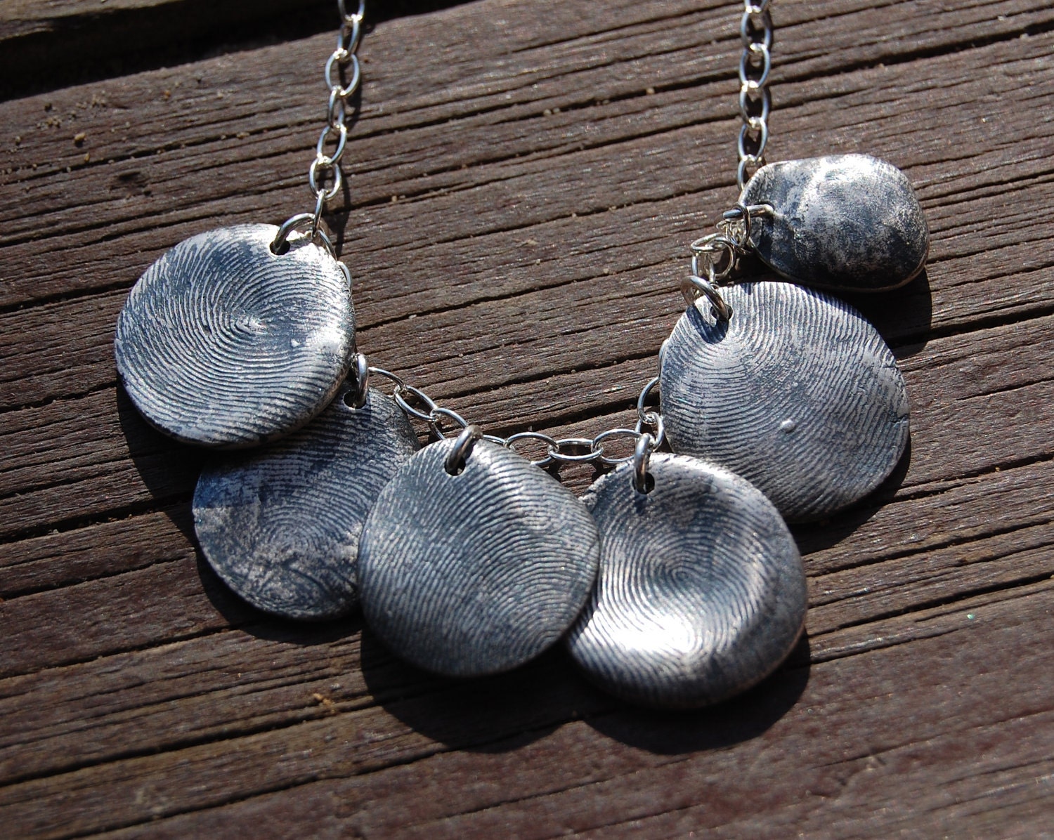 Grace Fulfilled - SIX Custom Fine Silver Fingerprints - Family Necklace with Sterling Cable Chain