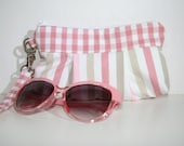Bag purse wristlet Pink, Brown and Grey stripe  - Handmade Purse  / Wristlet
