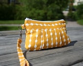 Bag purse wristlet Stockholm Dots on String in Yellow - Handmade Purse  / Wristlet