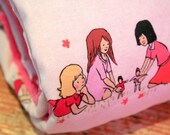 Girl Baby Blanket - Dolls in Cream with Fuchsia Pink Minky - Personalization Options Available