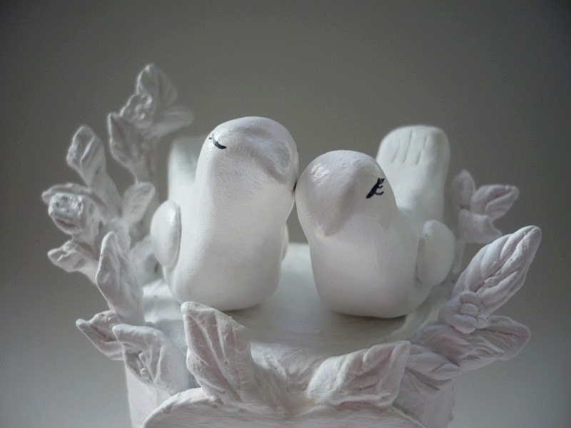 Ready to Ship - Wedding Cake Topper - Bride and Groom Love Birds - Personalized Heart - Handmade by oenopia