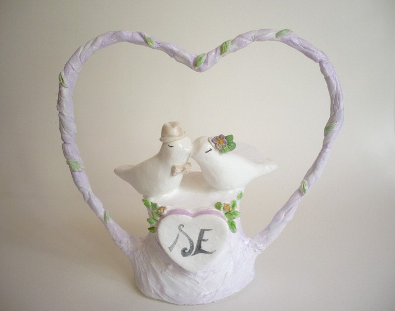 Wedding Cake Topper  Love Birds Customizable with your Initials and Accessories