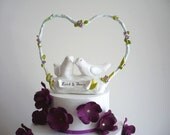 Ready to Ship - Wedding Cake Topper - Bride and Groom Love Birds with Heart Arch