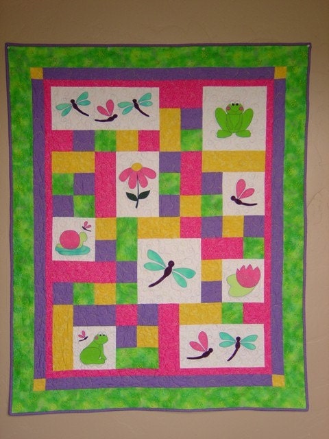 PATTERN - PDF - Baby Quilt - child - throw - quilt - frog - dragonfly - boy - girl
