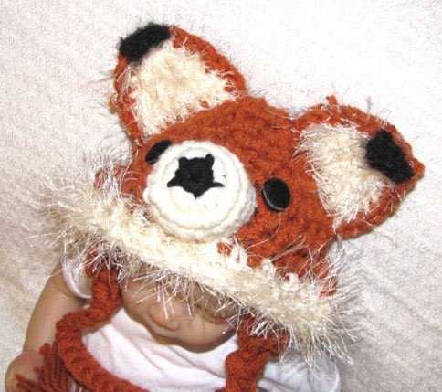 PHOTO Prop - FOX -Earflap Hat Only - Newborn Boy - Girl - Child - REBORN Doll - Made to Order - Burnt Pumpkin - Orange - Rust