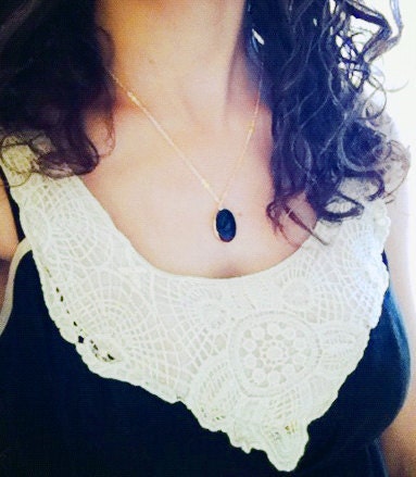 Gold Locket - Black Enamel Pendant - Rock Style Charm Necklace