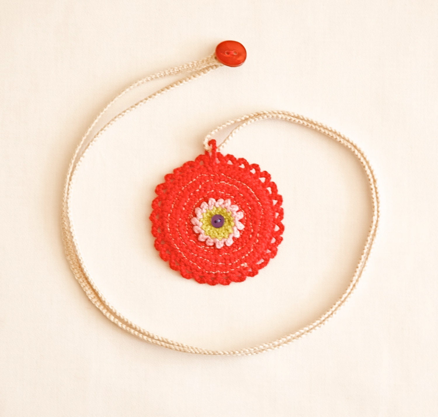 Ama - Crocheted Pendant - Crochet Jewelry - Original Piece (only one made in these colors)