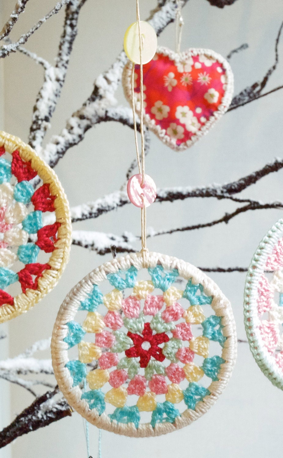 HALF PRICE SALE -Three Crocheted Granny Circle Decorations - Crocheted Decorations