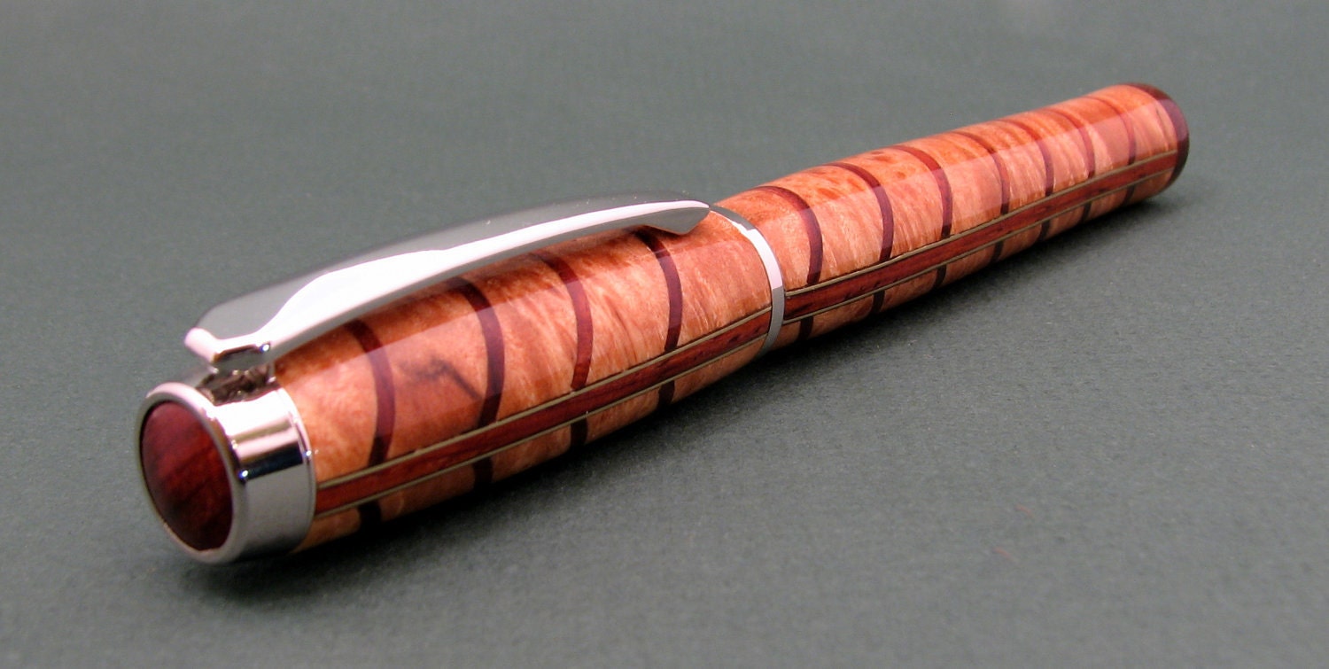 Handmade segmented Rhodium JR Gent Closed End roller ball Pen in segmented wood.