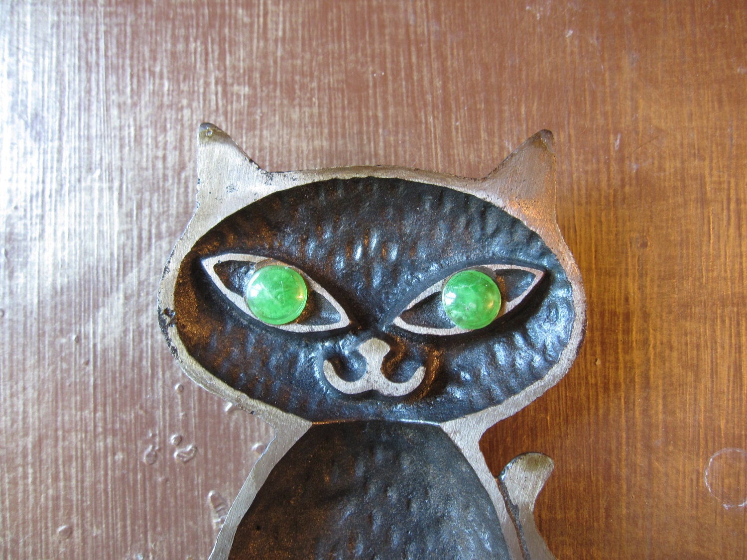 Vintage Metal Green Eyed Black Cat. Vanity Dish.