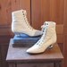 Vintage 80s Lace Up Ankle Boots. Victorian Granny. Ivory White. Size 7 and a half.