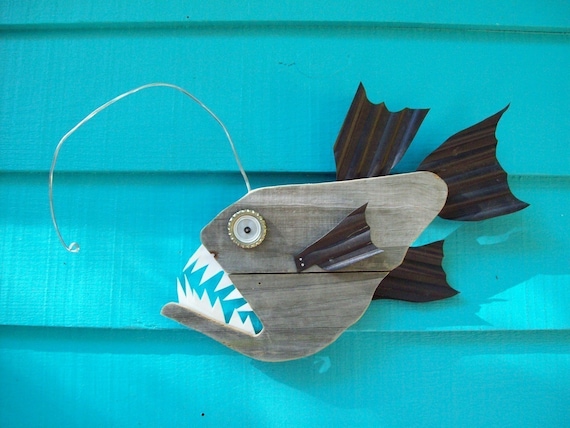 Anglerfish, upcycled, made of recycled wood, angler fish