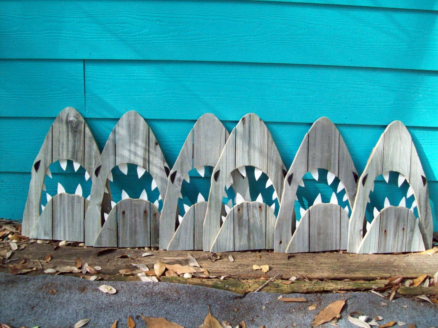 Upcycled Shark, made of recycled wood. JAWS, Great White, outdoor art