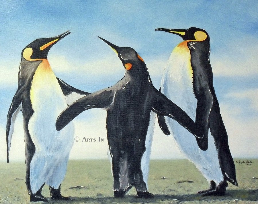 Family Gossip Original Penguin Painting Reproduction Print 11x14 WallArt Winter Wonderland Happy Feet